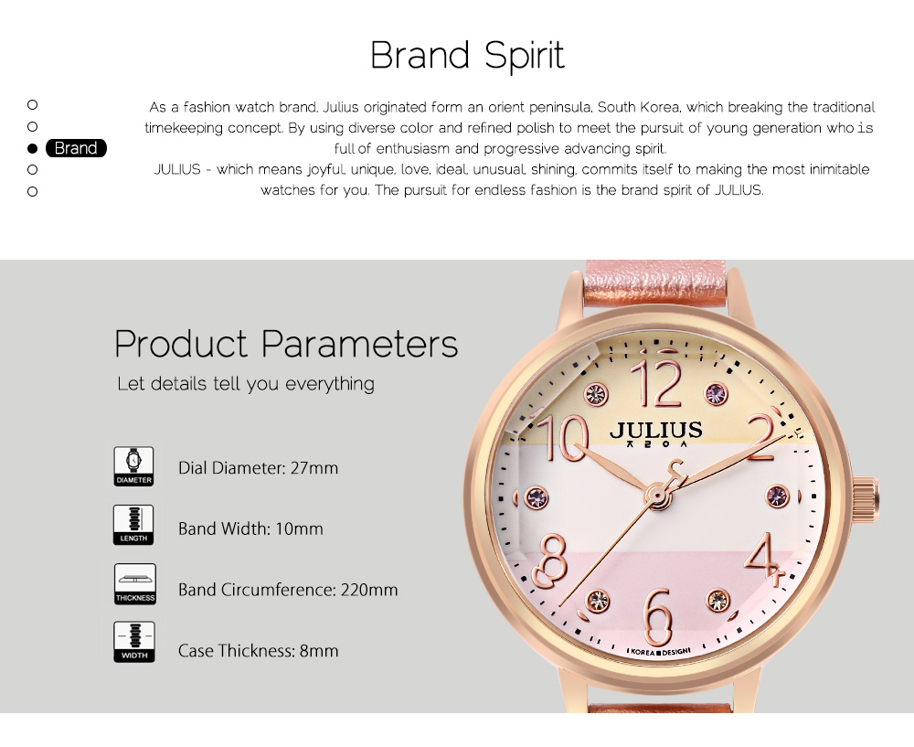 JULIUS JA - 930 Women Quartz Watch Solid Mirror Artificial Gem Genuine Leather Band Wristwatch JULIUS JA - 930 Women Quartz Watch Solid Mirror Artificial Gem Genuine Leather Band Wristwatch