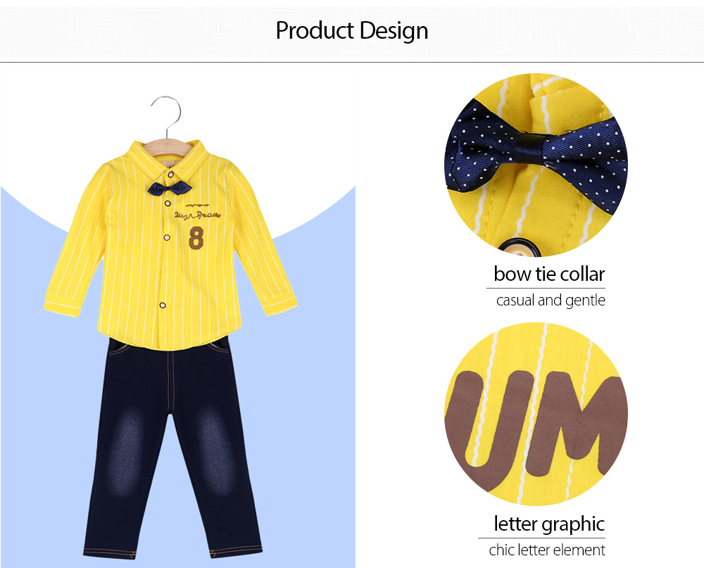 YUEYUEMAO Bowtie Collar Stripe Shirt Elastic Waist Baby Boys Twinset