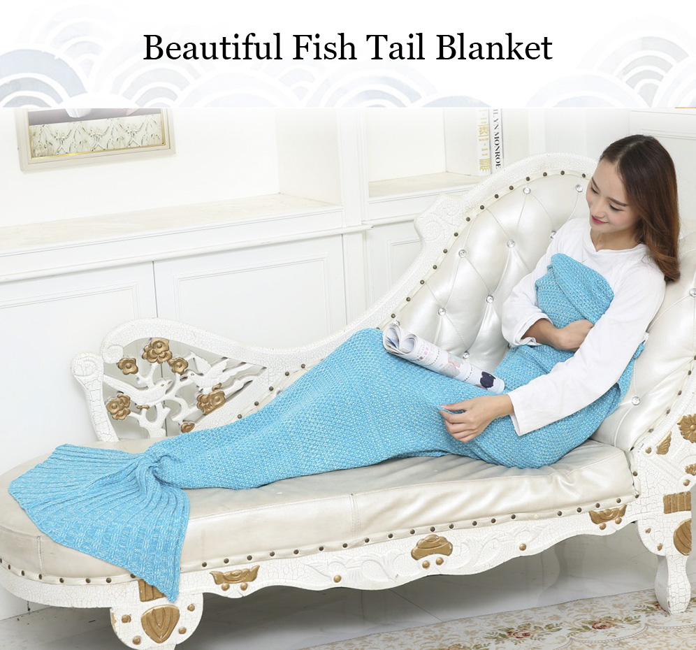 Outdoor Traveling Fish Tail Blanket Yarn Knitted Handmade Crochet Soft Sleeping Tool