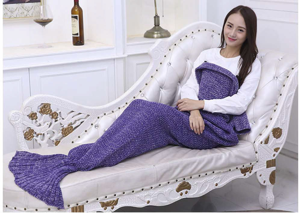 Outdoor Traveling Fish Tail Blanket Yarn Knitted Handmade Crochet Soft Sleeping Tool