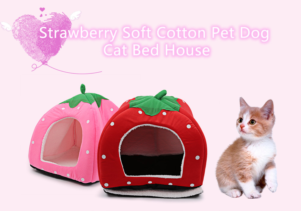 Polka Dot Strawberry Soft Cotton Pet Dog Cat Bed House with Removable Pad