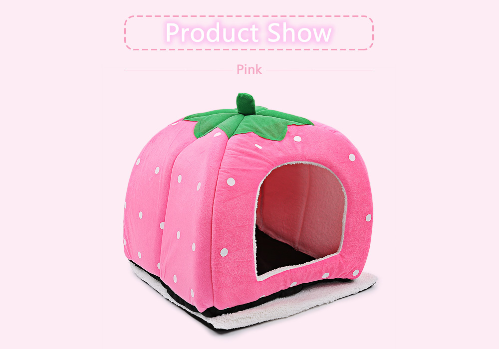Polka Dot Strawberry Soft Cotton Pet Dog Cat Bed House with Removable Pad