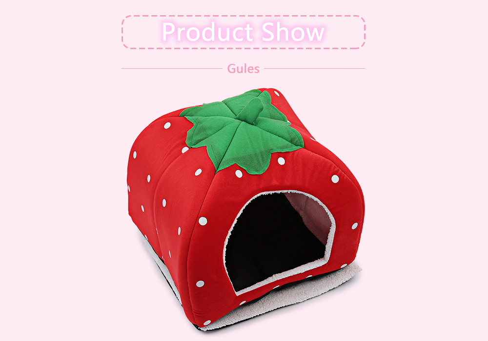 Polka Dot Strawberry Soft Cotton Pet Dog Cat Bed House with Removable Pad