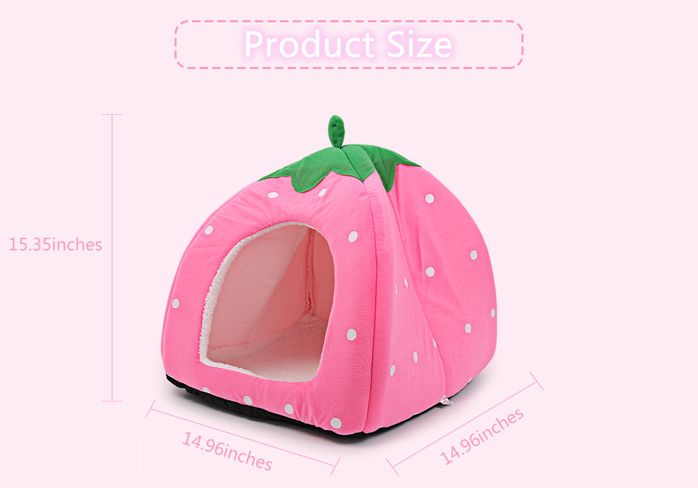 Polka Dot Strawberry Soft Cotton Pet Dog Cat Bed House with Removable Pad