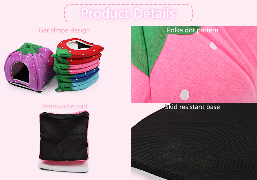 Polka Dot Strawberry Soft Cotton Pet Dog Cat Bed House with Removable Pad