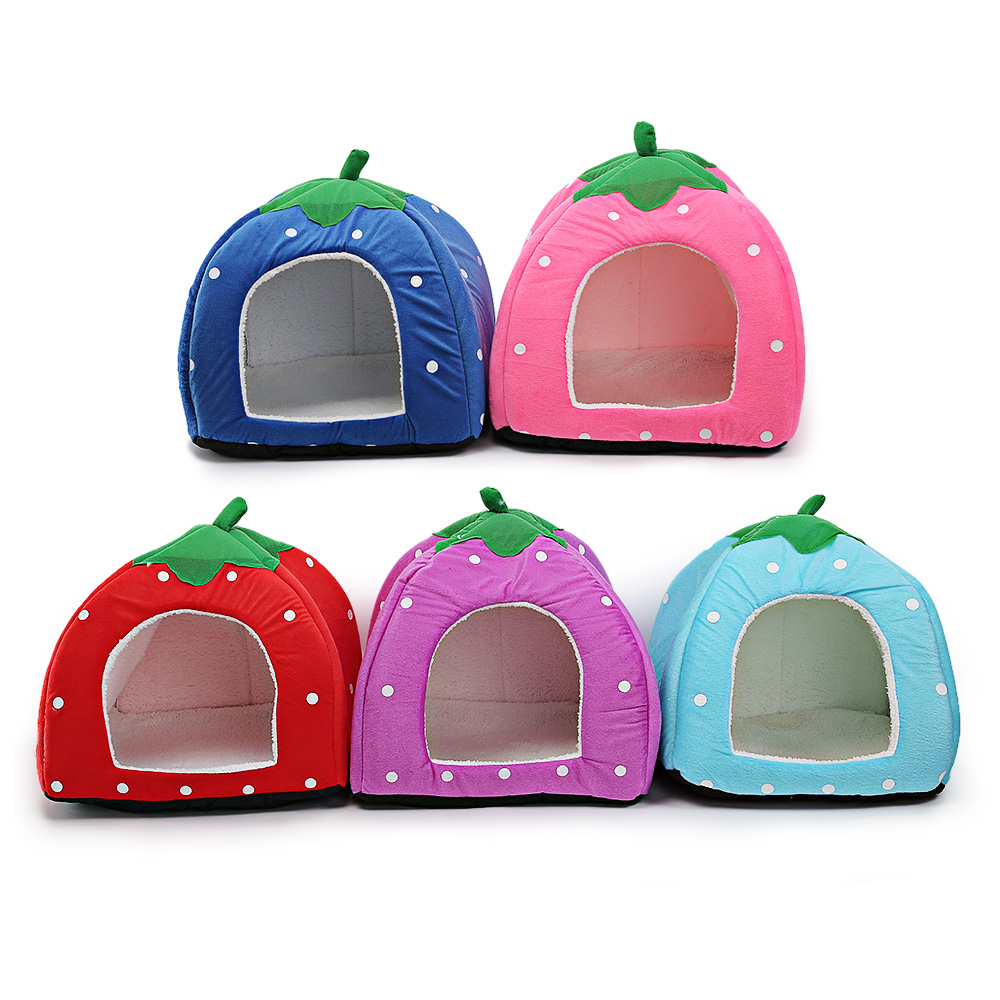 Polka Dot Strawberry Soft Cotton Pet Dog Cat Bed House with Removable Pad