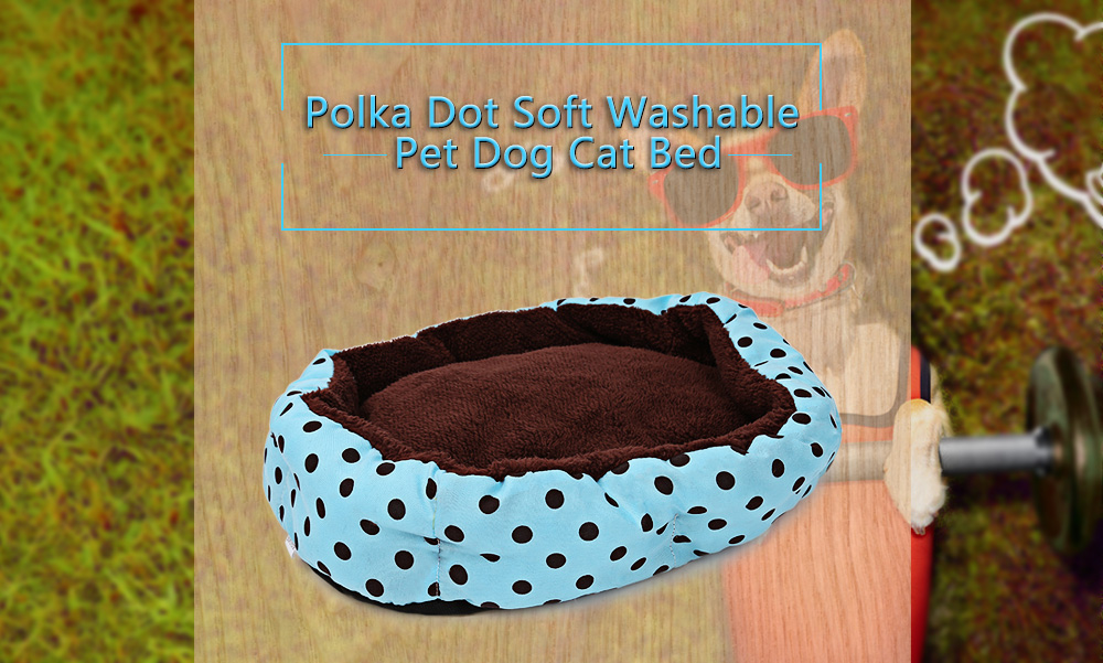 Soft Washable Polka Dot Pet Dog Cat Bed House Nest Pad with Removable Cushion