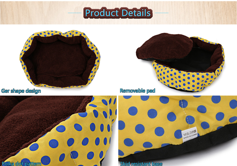 Soft Washable Polka Dot Pet Dog Cat Bed House Nest Pad with Removable Cushion