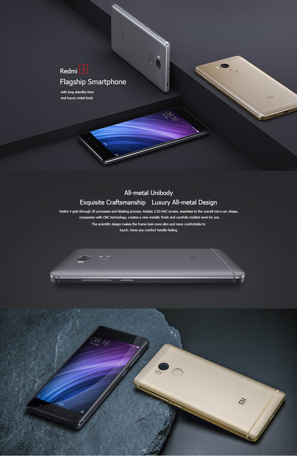 Xiaomi Redmi 4 5.0 inch 4G Smartphone MIUI 8 Snapdragon 625 Octa Core 2.0GHz 3GB RAM 32GB ROM Fingerprint Sensor 13.0MP Rear Camera 4100mAh Battery Bluetooth 4.2