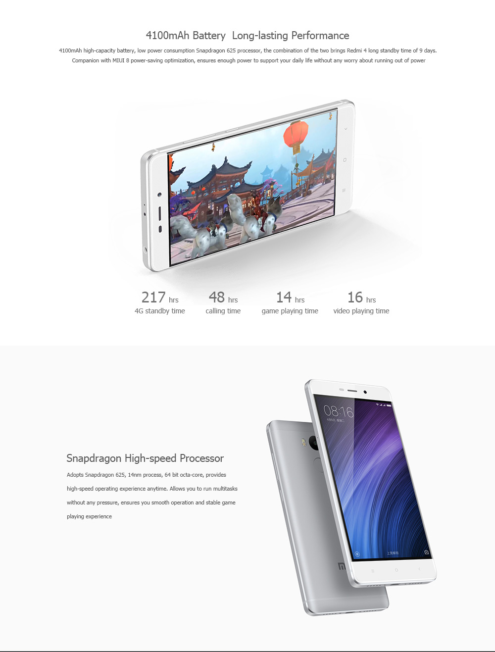 Xiaomi Redmi 4 5.0 inch 4G Smartphone MIUI 8 Snapdragon 625 Octa Core 2.0GHz 3GB RAM 32GB ROM Fingerprint Sensor 13.0MP Rear Camera 4100mAh Battery Bluetooth 4.2