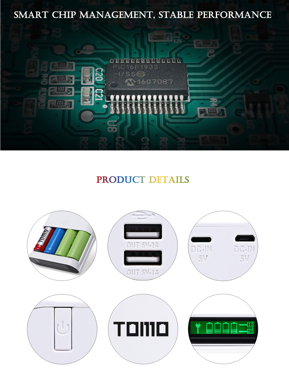 TOMO T4 DIY Smart Power Bank 4 x 18650 Li-ion Battery Micro USB 8 Pin Dual Input / Output Charger