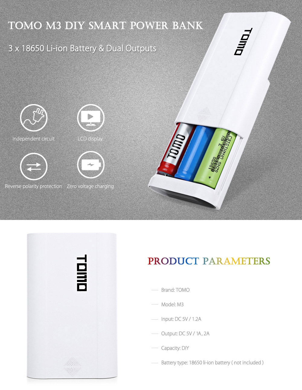 TOMO M3 DIY Smart Power Bank 3 x 18650 Li-ion Battery Charger