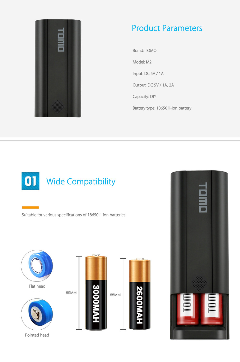 TOMO M2 DIY Smart Power Bank 2 x 18650 Li-ion Battery Charger