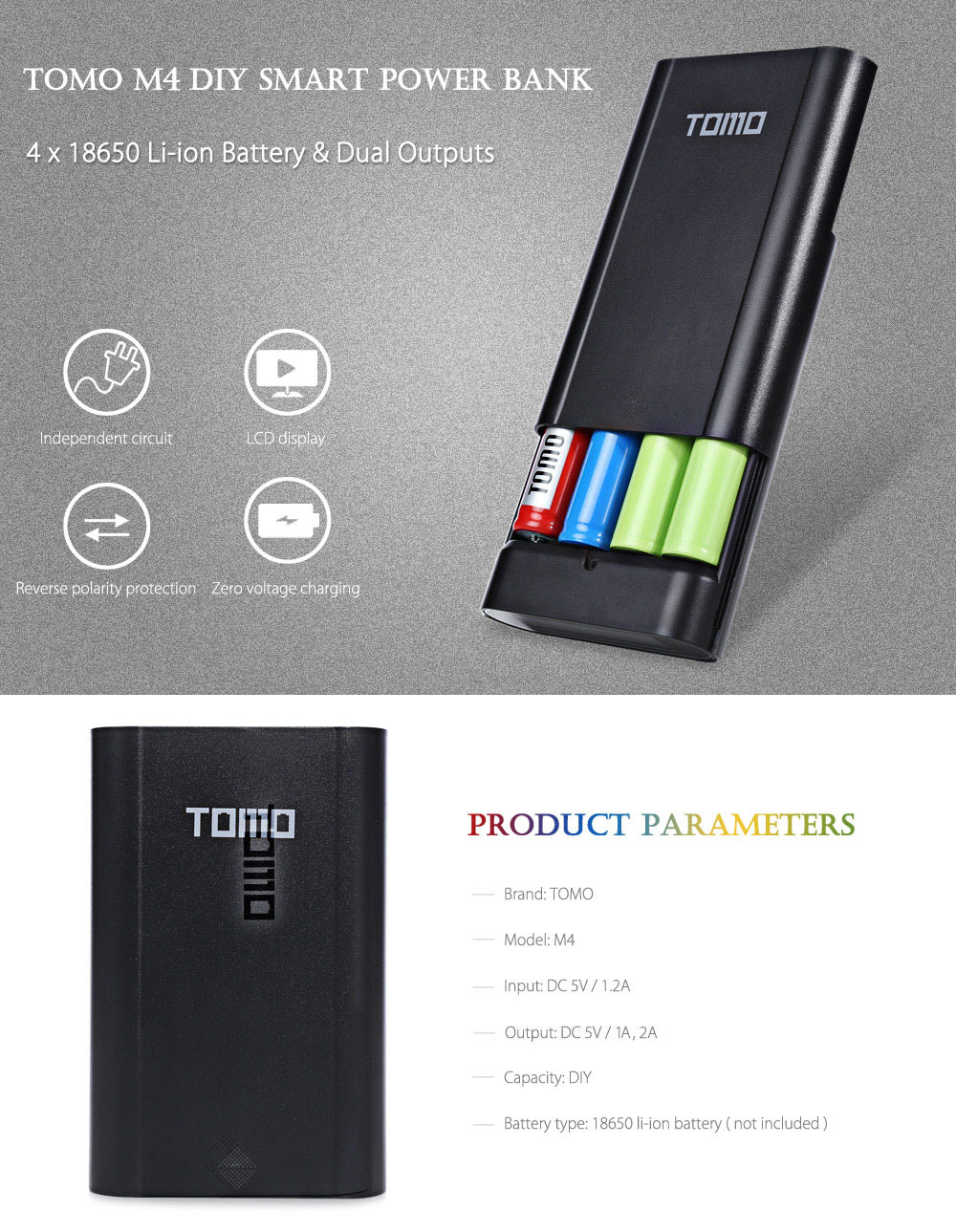 TOMO M4 DIY Smart Power Bank 4 x 18650 Li-ion Battery Charger