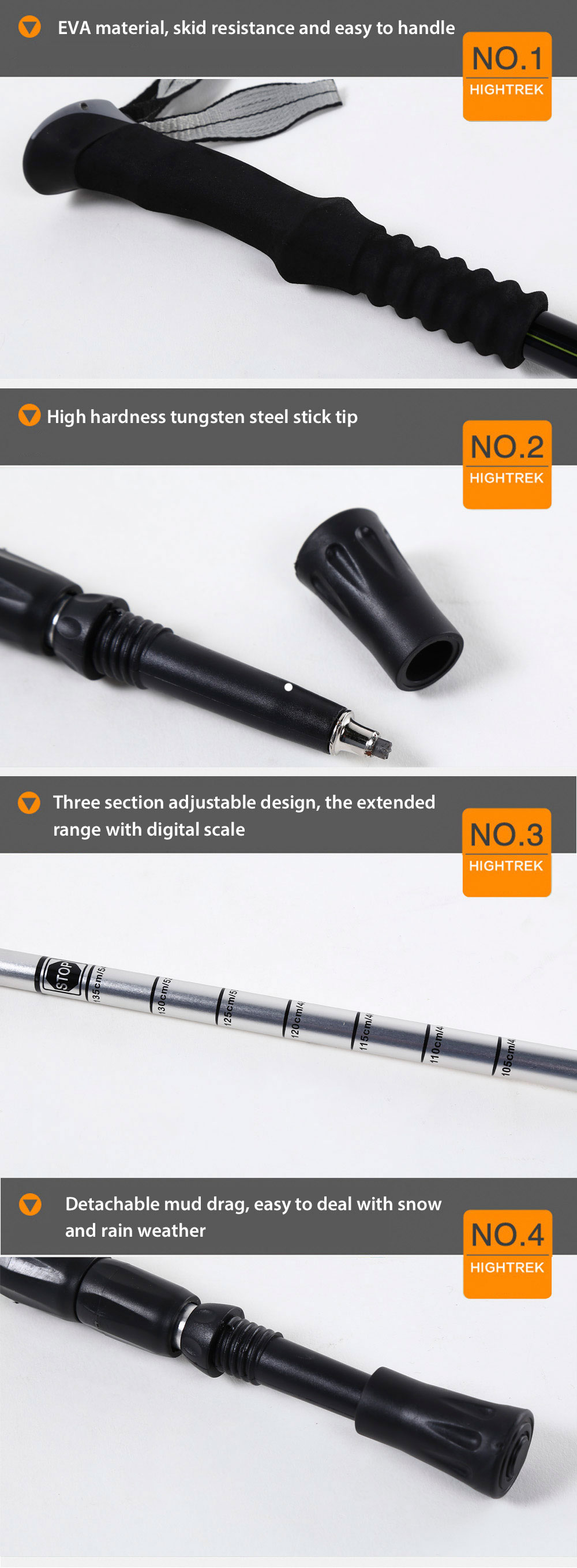 HighTrek 3 Joints 7075 Aluminum Alloy Foldable Climbing Pole Crutch Hiking Stick HighTrek 3 Joints 7075 Aluminum Alloy Foldable Climbing Pole Crutch Hiking Stick