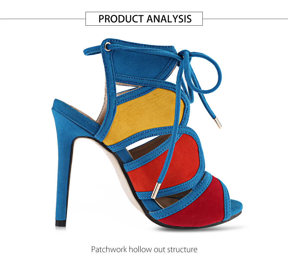 Fashionable Color Block Open Toe Hollow Out Lace Up Suede High Heel Sandals for Women Fashionable Color Block Open Toe Hollow Out Lace Up Suede High Heel Sandals for Women