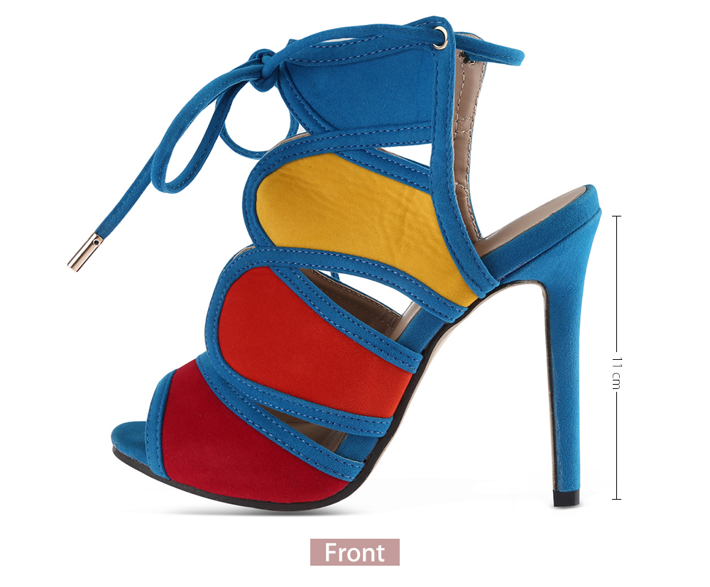 Fashionable Color Block Open Toe Hollow Out Lace Up Suede High Heel Sandals for Women Fashionable Color Block Open Toe Hollow Out Lace Up Suede High Heel Sandals for Women