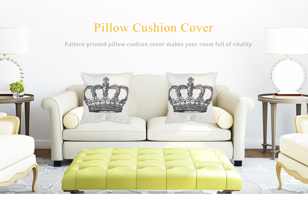 Crown Pattern Cotton Linen Pillow Cushion Cover Home Decor Crown Pattern Cotton Linen Pillow Cushion Cover Home Decor