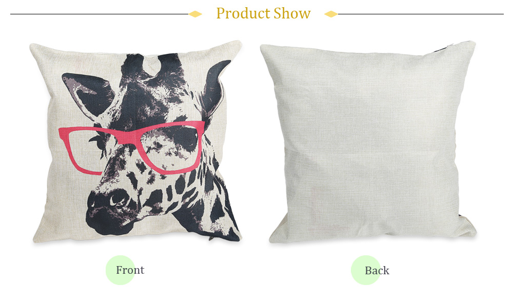 Glasses Giraffe Cotton Linen Pillow Cushion Cover Home Decor