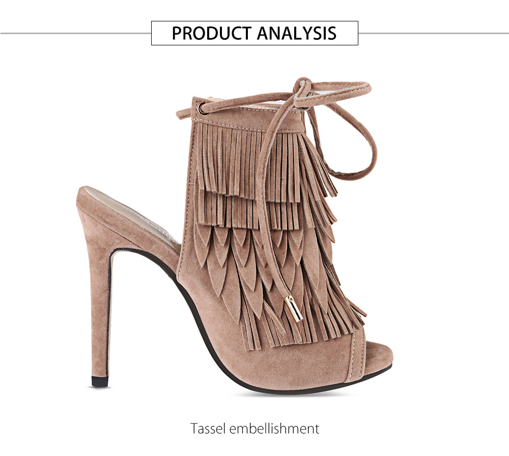 Sexy Tassel Decoration Open Toe Lace Up Thin High Heel Shoes for Women Sexy Tassel Decoration Open Toe Lace Up Thin High Heel Shoes for Women