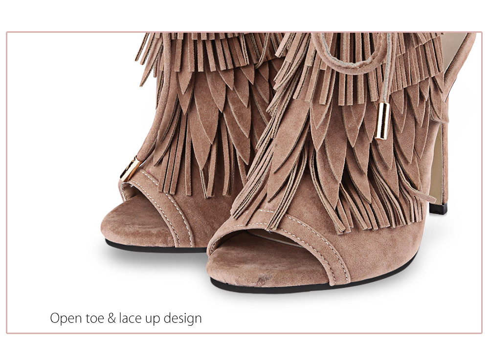 Sexy Tassel Decoration Open Toe Lace Up Thin High Heel Shoes for Women Sexy Tassel Decoration Open Toe Lace Up Thin High Heel Shoes for Women