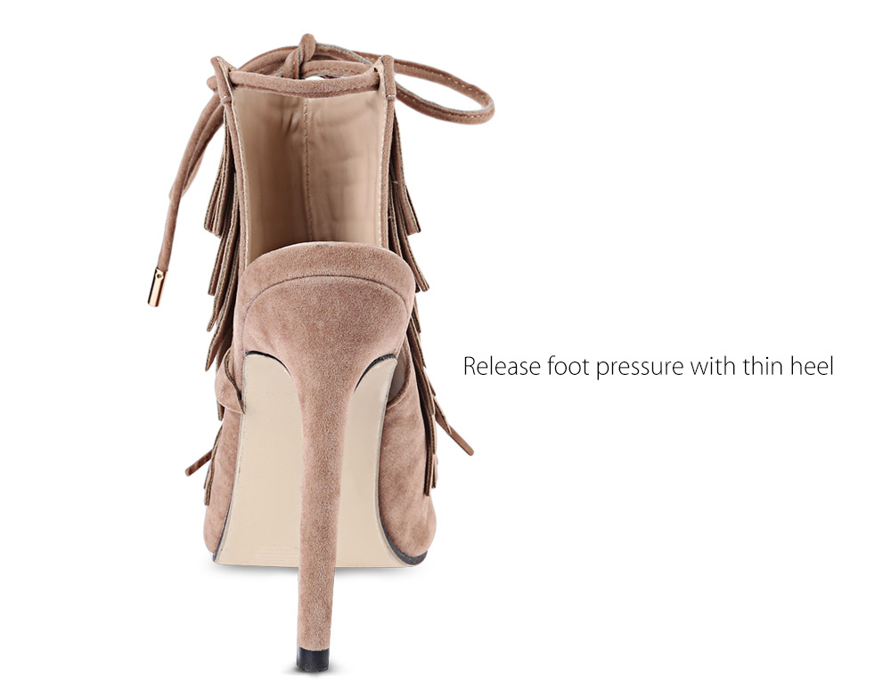 Sexy Tassel Decoration Open Toe Lace Up Thin High Heel Shoes for Women Sexy Tassel Decoration Open Toe Lace Up Thin High Heel Shoes for Women