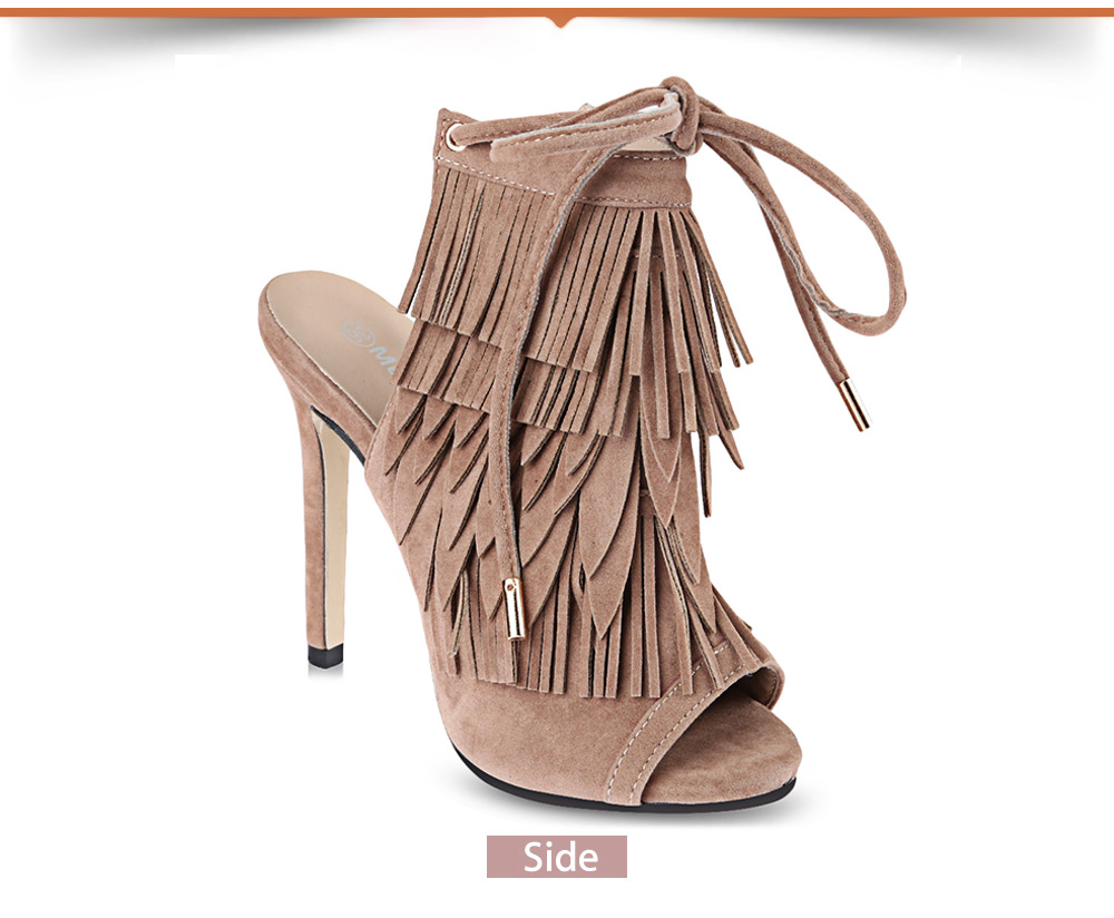 Sexy Tassel Decoration Open Toe Lace Up Thin High Heel Shoes for Women Sexy Tassel Decoration Open Toe Lace Up Thin High Heel Shoes for Women