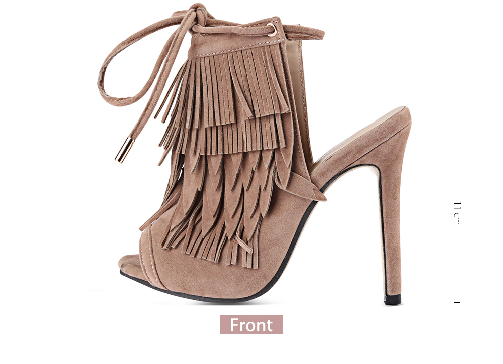 Sexy Tassel Decoration Open Toe Lace Up Thin High Heel Shoes for Women Sexy Tassel Decoration Open Toe Lace Up Thin High Heel Shoes for Women