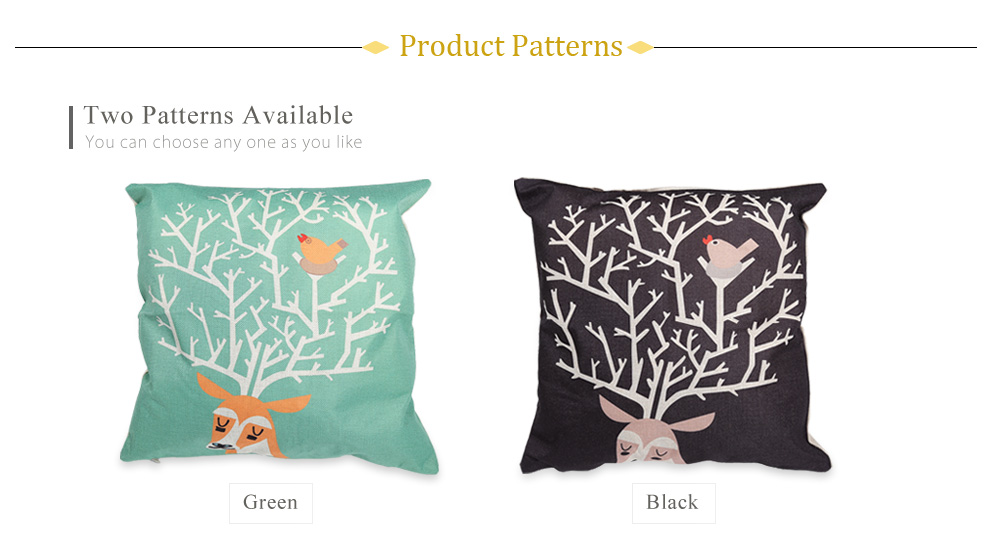 Deer and Bird Pattern Linen Pillow Cushion Cover Home Decor Deer and Bird Pattern Linen Pillow Cushion Cover Home Decor
