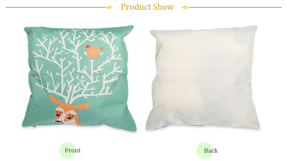 Deer and Bird Pattern Linen Pillow Cushion Cover Home Decor