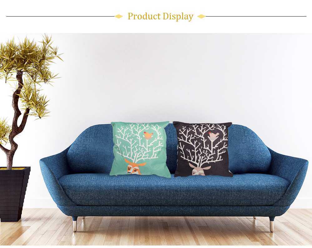 Deer and Bird Pattern Linen Pillow Cushion Cover Home Decor Deer and Bird Pattern Linen Pillow Cushion Cover Home Decor