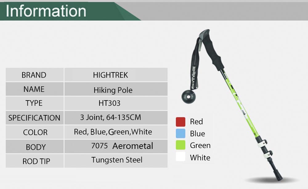 HighTrek HT303 3 Joint Straight Shank External Lock Buckle Hiking Pole HighTrek HT303 3 Joint Straight Shank External Lock Buckle Hiking Pole