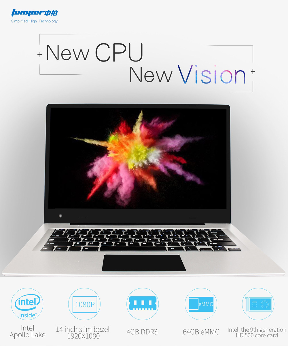 Jumper EZBOOK 3 Notebook 14.1 inch Windows 10 Home Intel Apollo Lake N3350 Dual Core 1.1GHz 4GB RAM 64GB eMMC Camera