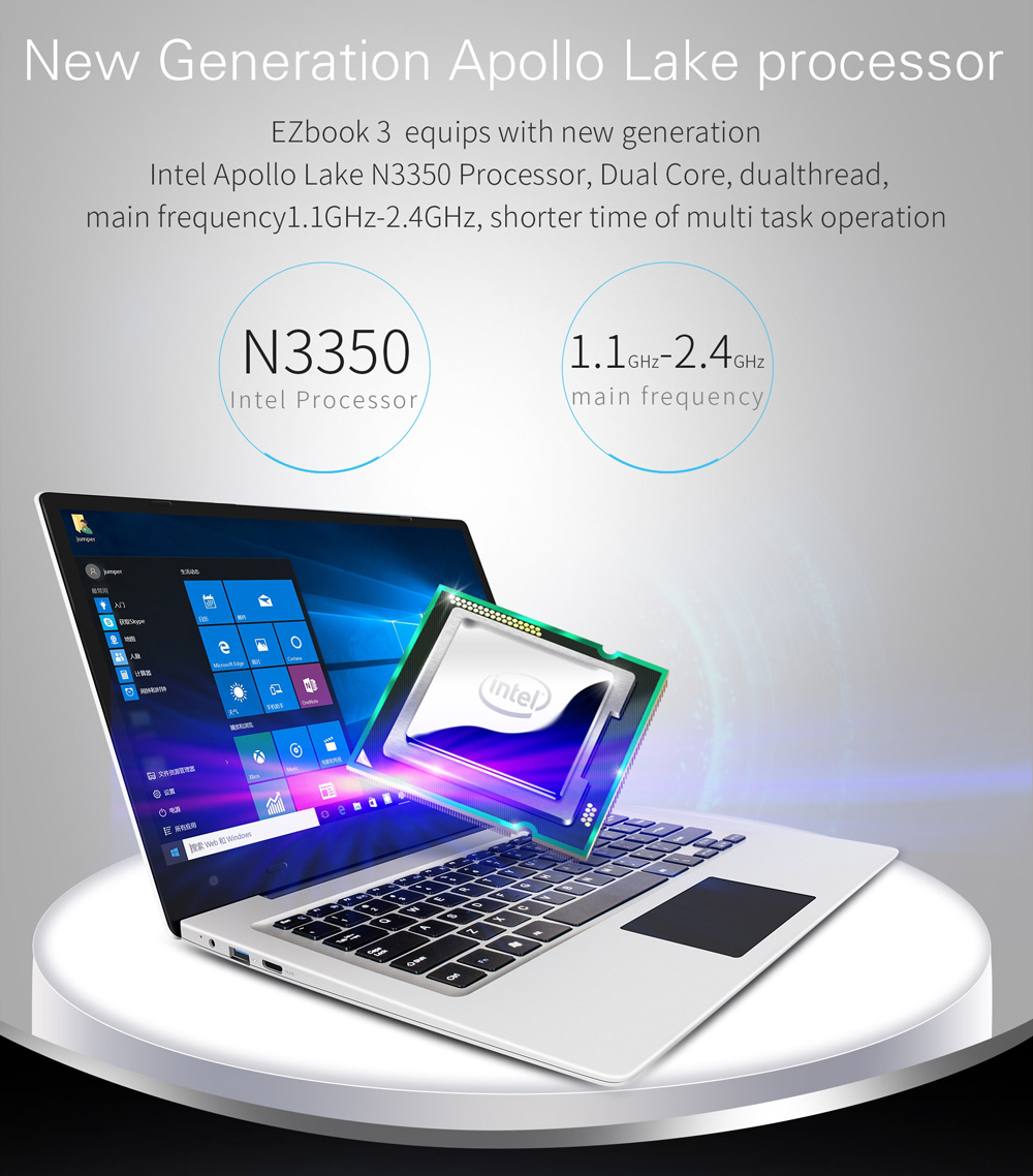Jumper EZBOOK 3 Notebook 14.1 inch Windows 10 Home Intel Apollo Lake N3350 Dual Core 1.1GHz 4GB RAM 64GB eMMC Camera
