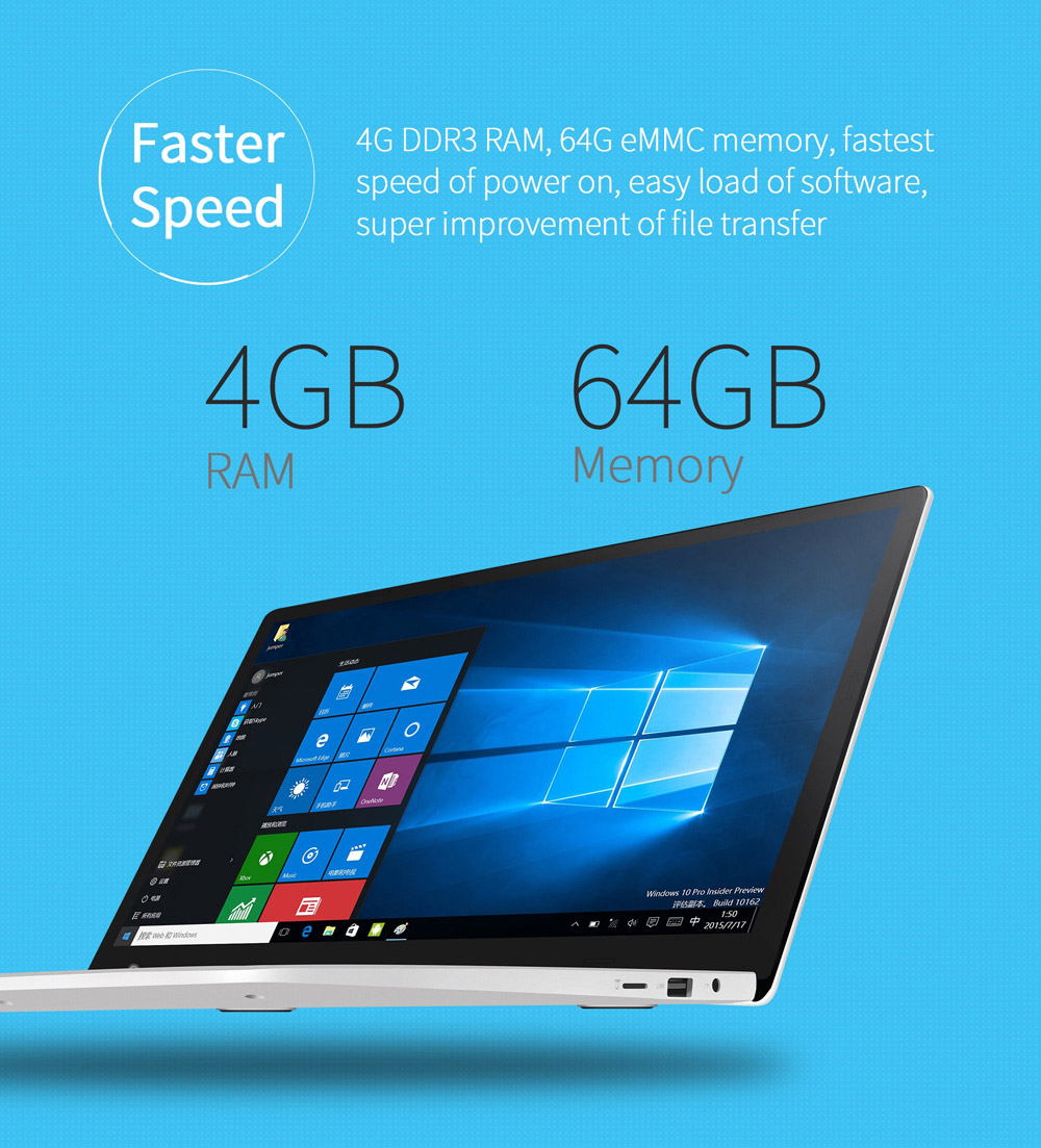 Jumper EZBOOK 3 Notebook 14.1 inch Windows 10 Home Intel Apollo Lake N3350 Dual Core 1.1GHz 4GB RAM 64GB eMMC Camera