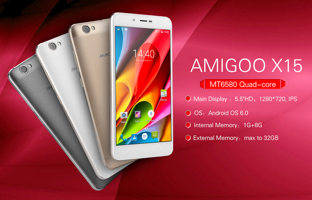 AMIGOO X15 3G Phablet Android 6.0 5.5 inch MTK6580 Quad Core 1.3GHz 1GB RAM 8GB ROM Dual Cameras 4000mAh Battery