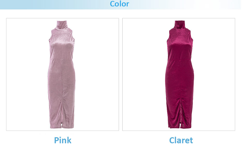 Trendy Sleeveless Stand Collar Slit Bodycon Dress for Women