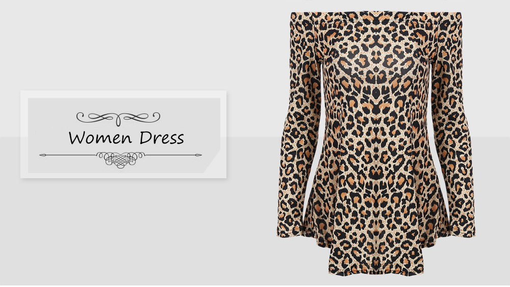Sexy Long Sleeve Off The Shoulder Leopard Print Dress for Women Sexy Long Sleeve Off The Shoulder Leopard Print Dress for Women