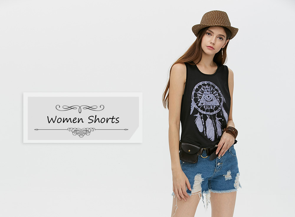 Trendy Mid Waist Button Ripped Denim Shorts for Women