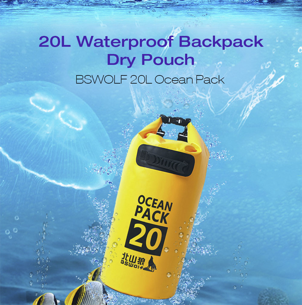 BSWOLF 20L Waterproof Backpack Dry Pouch for Hiking Camping Swimming BSWOLF 20L Waterproof Backpack Dry Pouch for Hiking Camping Swimming