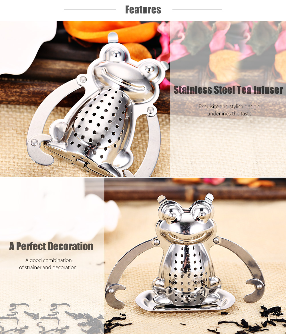Stainless Steel Frog Shape Mesh Tea Infuser Strainer Filter with Tray