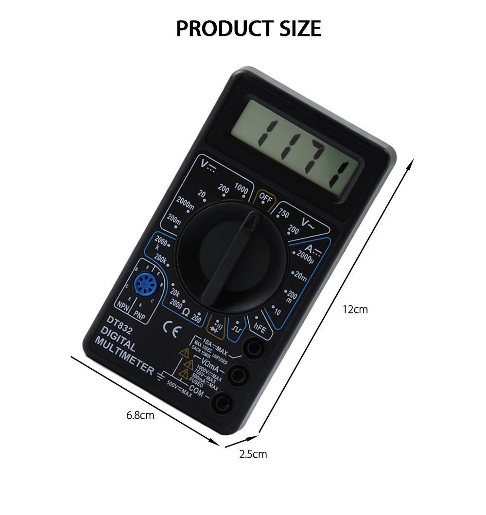 WHDZ DT832 Professional Digital Multimeter Alarm Poles Voltage Tester