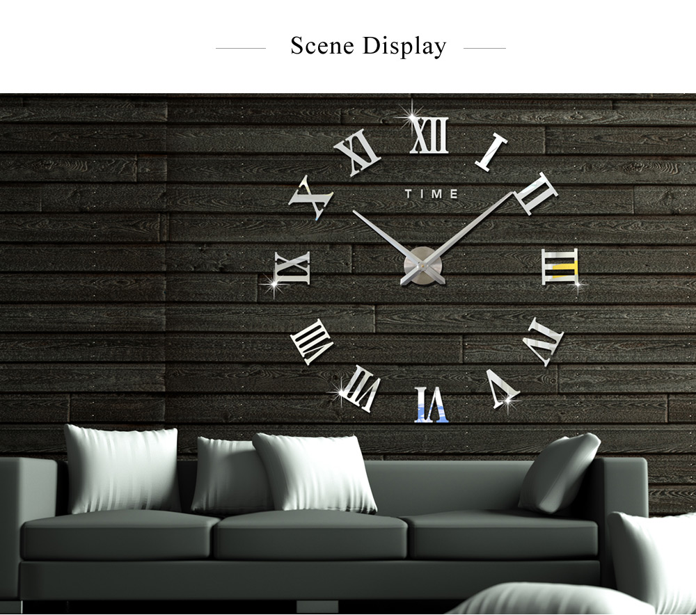 M.Sparkling 3D Mirror Effect Sticker DIY Wall Clock Roman Numeral Scales