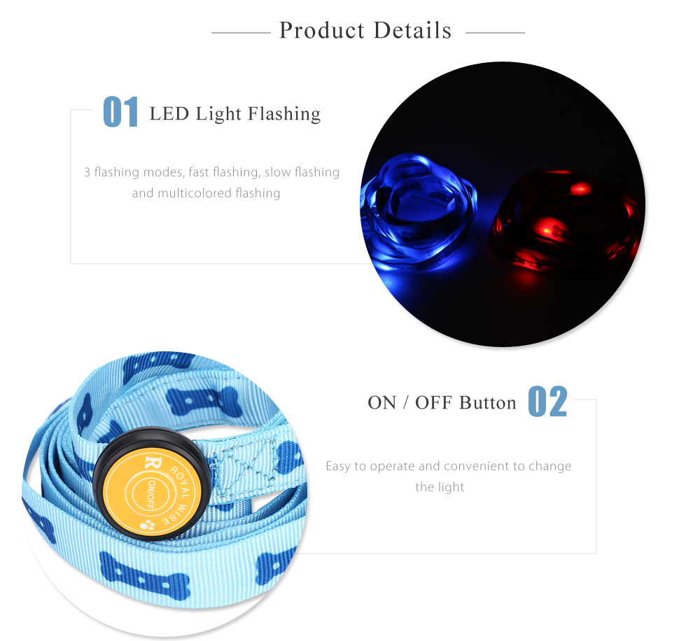 Royal Wise R Pet Dog LED Lights Illuminating Adjustable Collar Harness Leash for Training Walking Running Royal Wise R Pet Dog LED Lights Illuminating Adjustable Collar Harness Leash for Training Walking Running