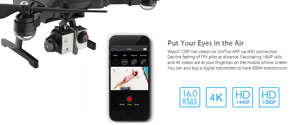 SIMTOO Dragonfly Drone Pro RTF WiFi FPV 16MP 4K / 2.4GHz 8CH / Voice Control / GPS GLONASS SIMTOO Dragonfly Drone Pro RTF WiFi FPV 16MP 4K / 2.4GHz 8CH / Voice Control / GPS GLONASS