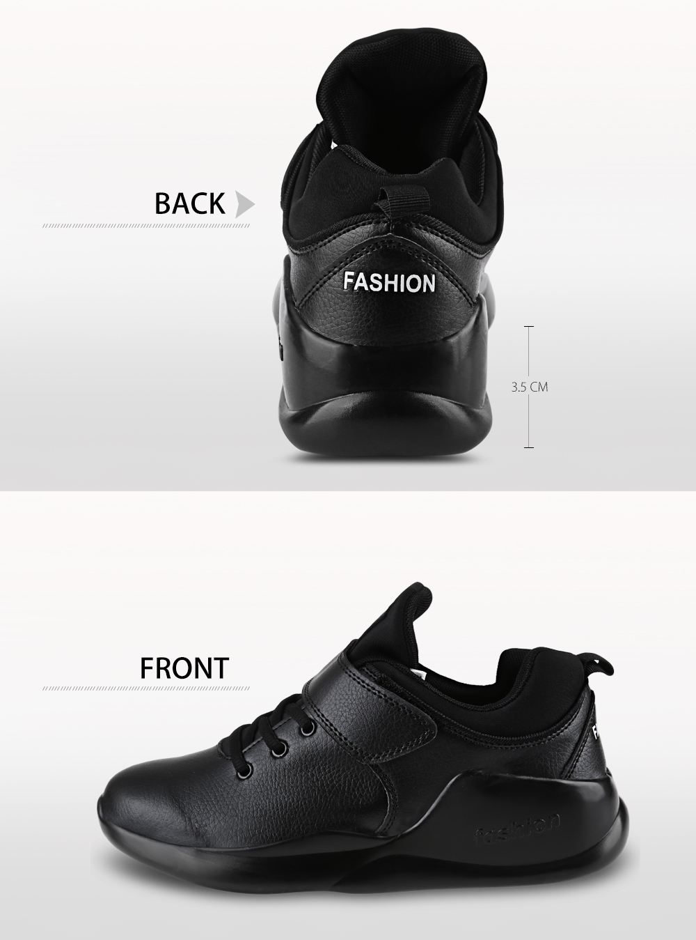 Casual Solid Color Magic Tape Lace Up Platform Sports Shoes for Men Casual Solid Color Magic Tape Lace Up Platform Sports Shoes for Men