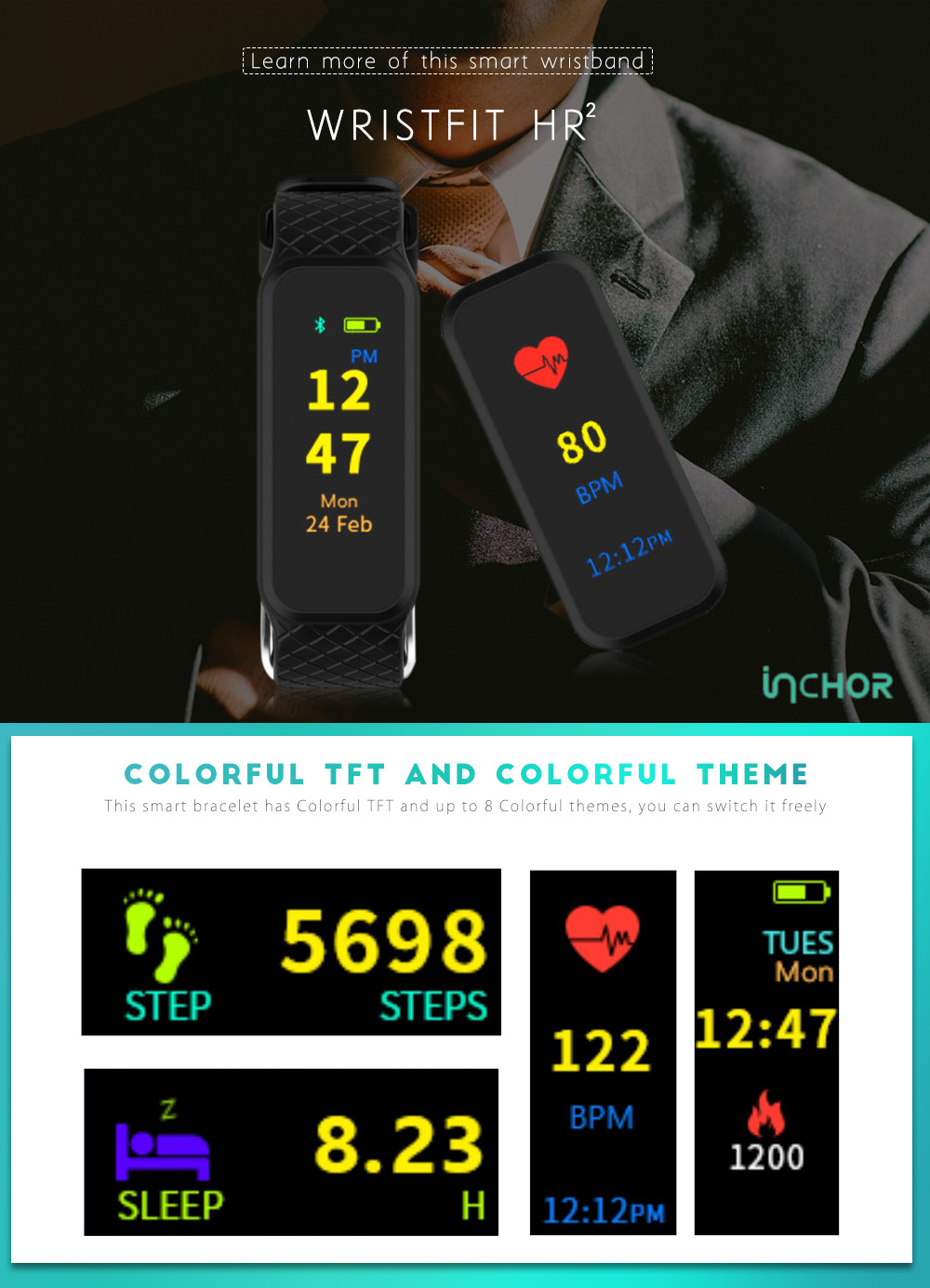 INCHOR WRISTFIT HR2 Colorful TFT Screen Heart Rate Monitor Smart Bracelet INCHOR WRISTFIT HR2 Colorful TFT Screen Heart Rate Monitor Smart Bracelet