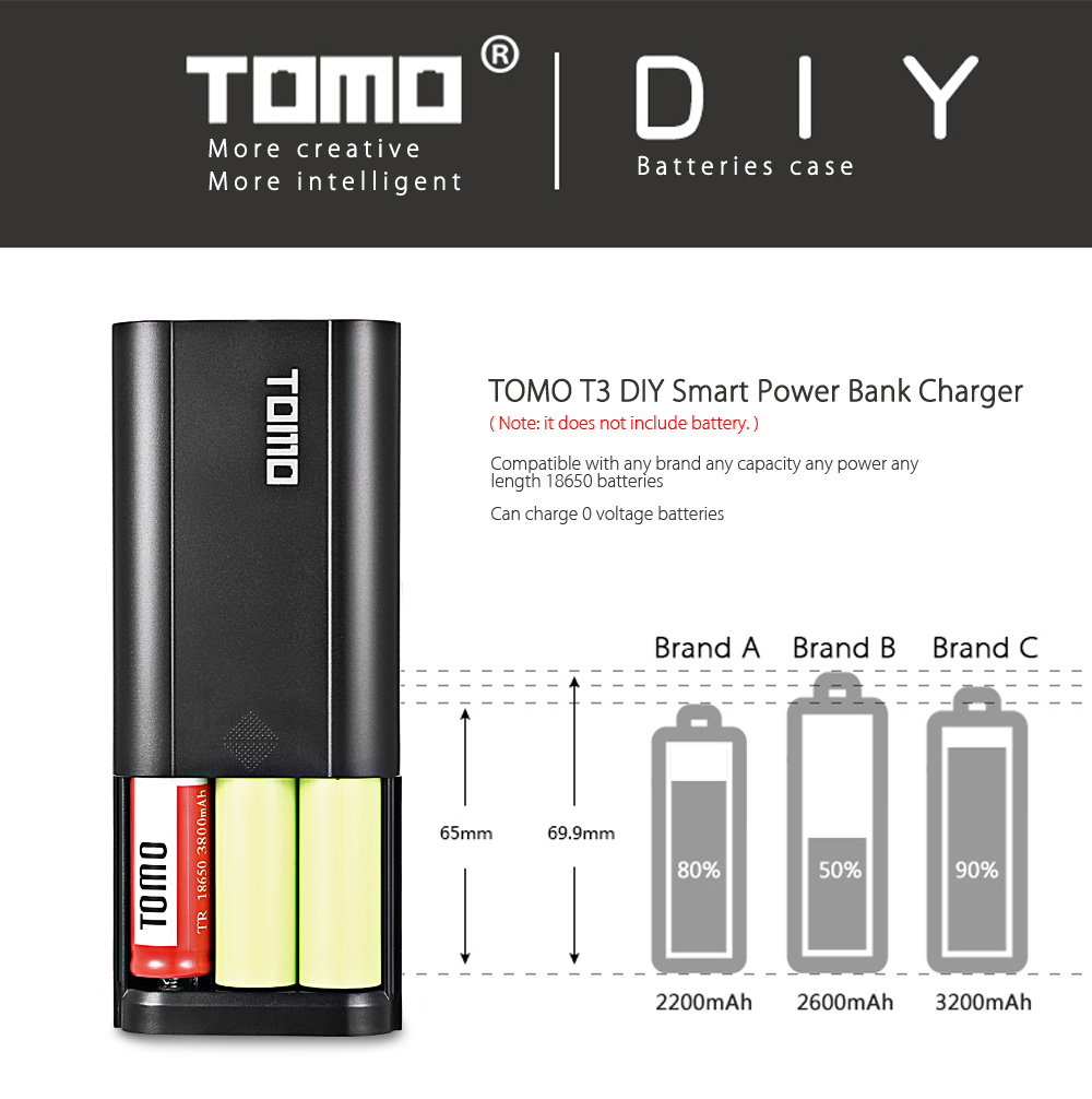 TOMO T3 DIY Smart Power Bank 3 x 18650 Li-ion Battery Micro USB 8 Pin Dual Input / Output Charger