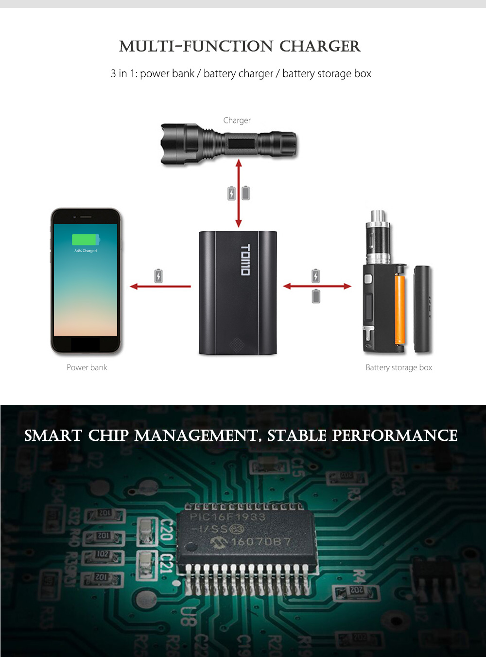 TOMO T3 DIY Smart Power Bank 3 x 18650 Li-ion Battery Micro USB 8 Pin Dual Input / Output Charger
