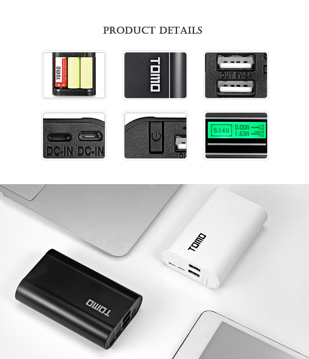 TOMO T3 DIY Smart Power Bank 3 x 18650 Li-ion Battery Micro USB 8 Pin Dual Input / Output Charger